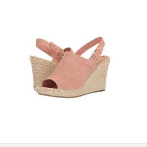 NWOT - Toms Suede Mules - Pink and Rattan